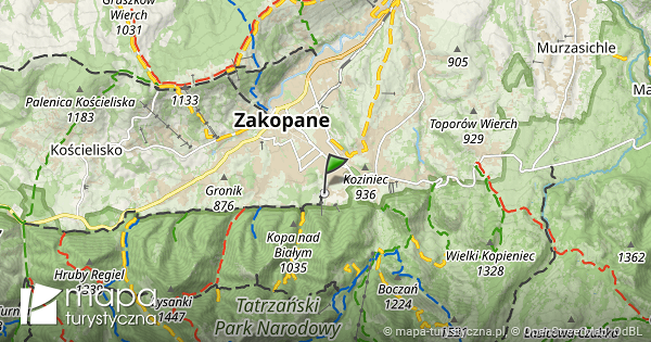 Zakopane Wielka Krokiew mapa szlaków turystycznych mapa turystyczna pl