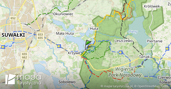 Krzywe Jezioro Suchar II mapa szlaków turystycznych mapa