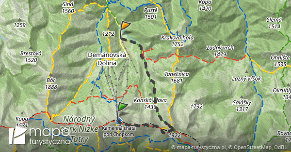 Trasa Rozejście szlaków Lúčky chata mapa turystyczna pl