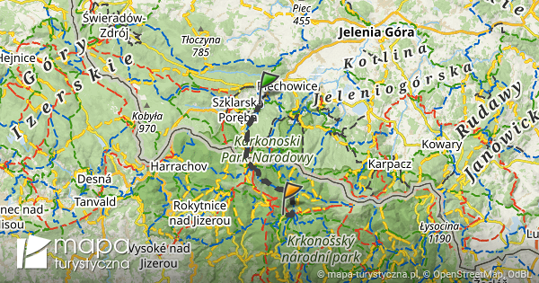 Trasa przez Schronisko Pod Łabskim Szczytem mapa turystyczna pl