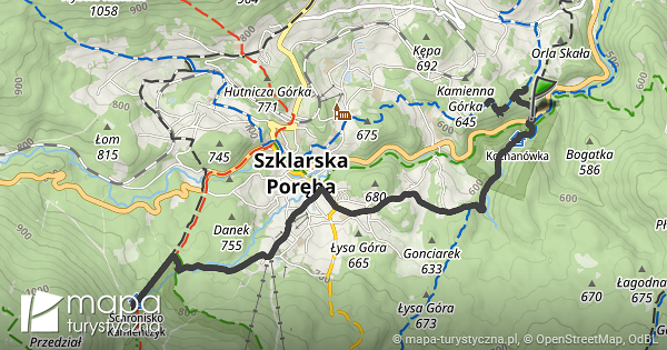 Trasa przez Schronisko Kamieńczyk mapa turystyczna pl