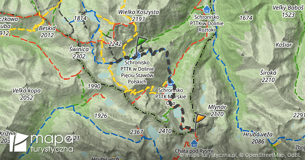 Trasa Z Schronisko Pttk W Dolinie Pi Ciu Staw W Polskich Mapa