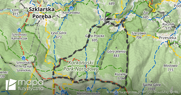 Trasa przez Śnieżne Kotły mapa turystyczna pl