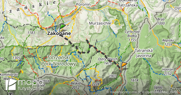 Trasa Zakopane Droga Oswalda Balzera skrzyżowanie szlaków mapa