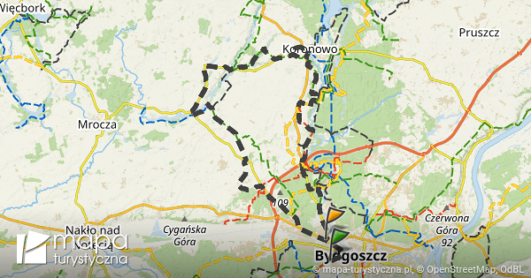 Trasa przez Bydgoszcz Opławiec mapa turystyczna pl