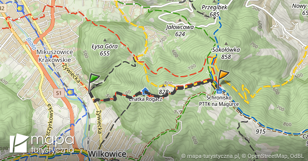 Trasa Bielsko Biała Stalownik Schronisko PTTK Na Magurce mapa