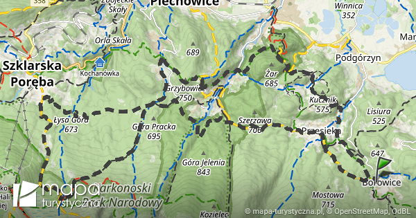 Trasa przez Schronisko Pod Łabskim Szczytem mapa turystyczna pl