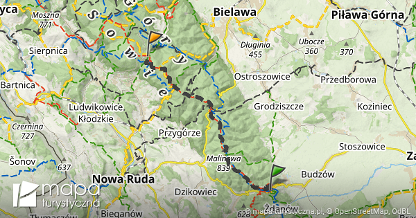 Trasa Przełęcz Srebrna rozejście szlaków Przełęcz Jugowska mapa