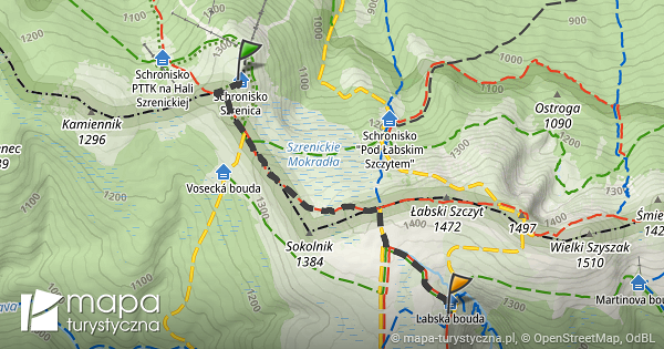 Trasa Schronisko Szrenica Labská bouda mapa turystyczna pl