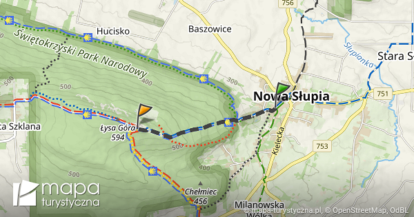 Trasa Nowa Słupia rozejście szlaków Klasztor Św Krzyża mapa