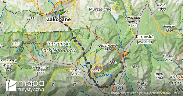 Trasa Zakopane Schronisko Pttk W Dolinie Roztoki Mapa Turystyczna Pl