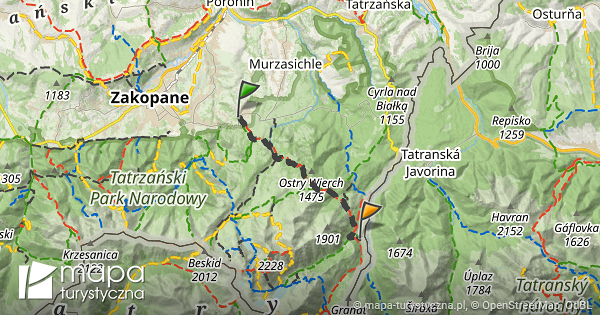 Trasa Do Schronisko Pttk W Dolinie Roztoki Mapa Turystyczna Pl