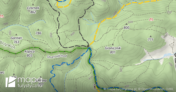 Rozejście szlaków Przełęcz pod Szpiczakiem mapa turystyczna pl