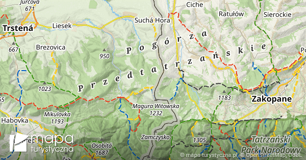 Podhale - mapa szlaków turystycznych | mapa-turystyczna.pl