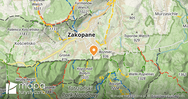 Zakopane Wielka Krokiew Mapa Szlak w Turystycznych Mapa turystyczna pl