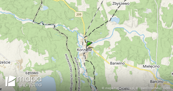 Korzybie mapa szlaków turystycznych mapaturystyczna.pl