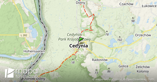 Cedynia mapa szlaków turystycznych mapaturystyczna.pl