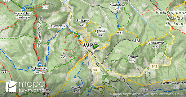 Wisła, kładka na Wiśle - mapa szlaków turystycznych | mapa-turystyczna.pl