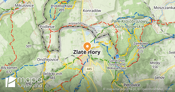Zlaté Hory - mapa szlaków turystycznych | mapa-turystyczna.pl