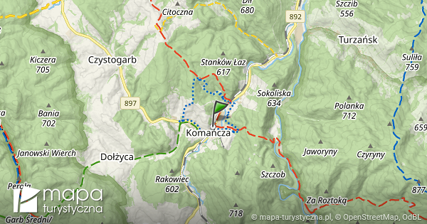 Komańcza - mapa szlaków turystycznych | mapa-turystyczna.pl