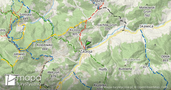 Zawoja Centrum Mapa Szlak w Turystycznych Mapa turystyczna pl