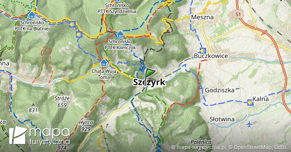 Szczyrk - mapa szlaków turystycznych | mapa-turystyczna.pl