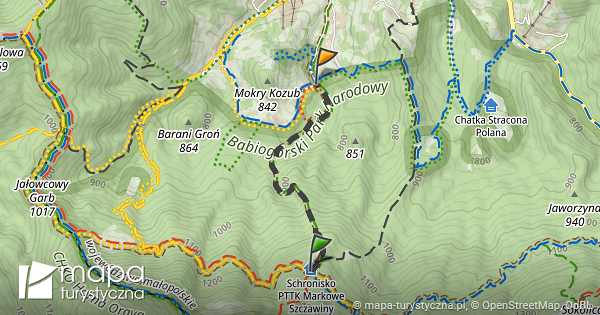 Trasa Schronisko Pttk Markowe Szczawiny Zawoja Markowa Mapa Turystyczna Pl