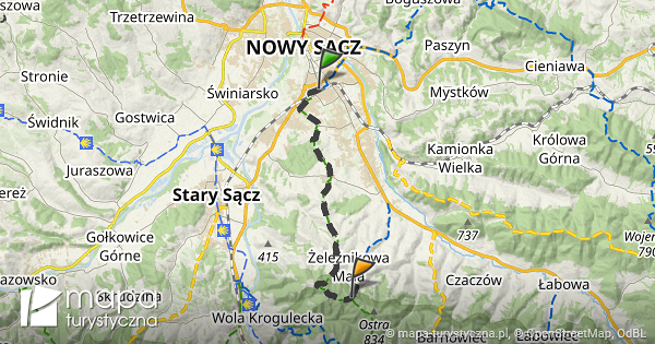 Trasa: Nowy Sącz - Wilcze doły | mapa-turystyczna.pl