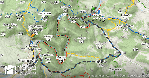 trasa przeprawa pod sokolicą schronisko pttk trzy korony mapa