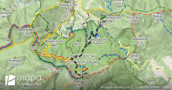 Trasa Zawoja Policzne Babia Gora Diablak Mapa Turystyczna Pl