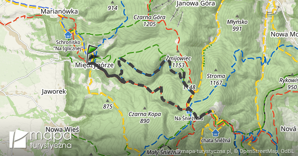 Trasa Przez nie nik Mapa turystyczna pl