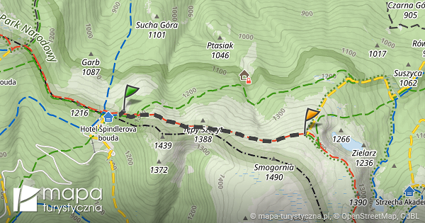 trasa schronisko pttk odrodzenie słonecznik mapa turystyczna pl