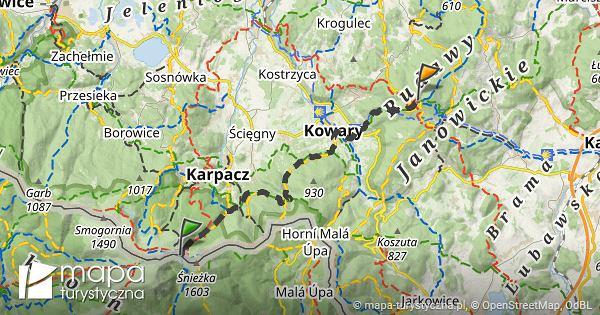 trasa schronisko dom Śląski pod małą ostrą mapa turystyczna pl