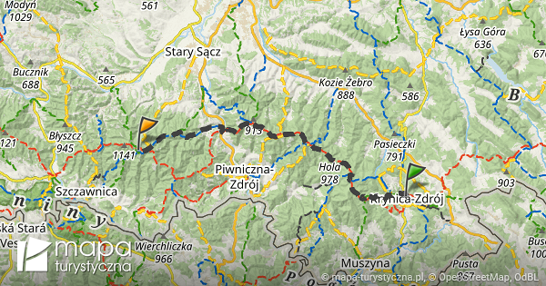 trasa krynica zdrój kościół schronisko pttk przehyba mapa