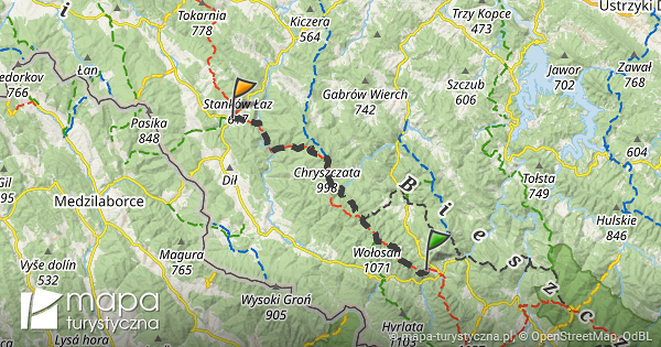 trasa bacówka pttk pod honem komańcza mapa turystyczna pl