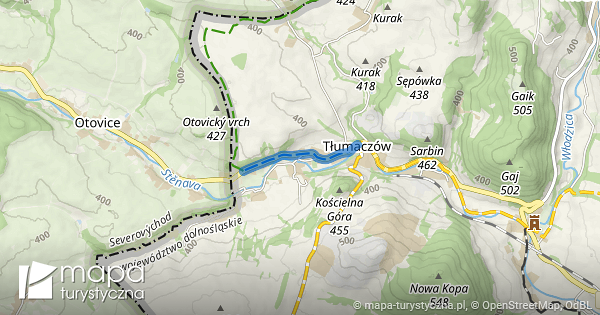 Niebieski szlak turystyczny Tłumaczów Tłumaczów, granica mapa