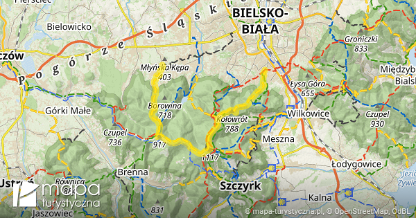 Żółty Szlak Turystyczny Bielsko-Biała – Jaworze | Mapa-turystyczna.pl