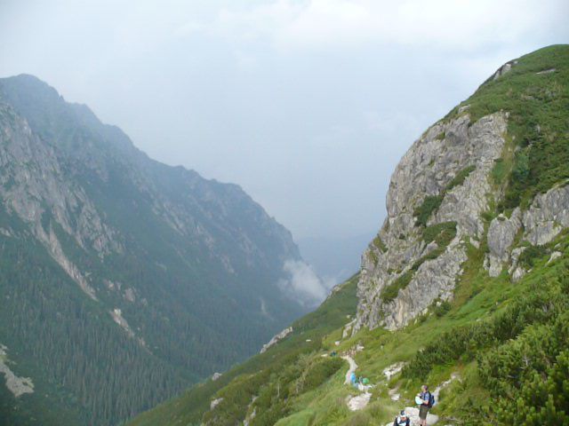 Widok z progu Doliny Pięciu Stawów Polskich w stronę Doliny Roztoki i południowych zboczy Wielkiego Wołoszyna